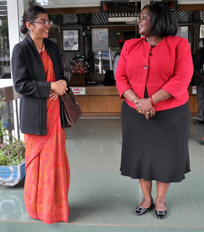 High Commissioner H.E. Ms. Suchitra durai paid a courtesy call on H.E. Amb Raychelle Omamo, Cabinet Secretary, Ministry of Defence, Kenya on February 8, 2016 in Nairobi