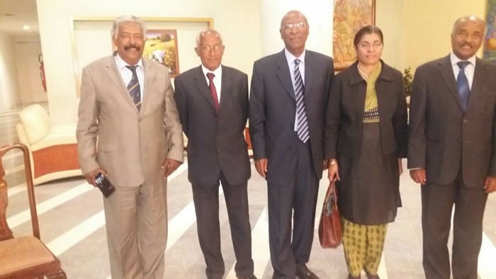 Ambassador H.E. Ms. Suchitra Durai with Foreign Minister of Eritrea, H.E. Mr. Osman Saleh(far right), Agriculture Minister H.E. Mr. Arefane Saleh (centre) and senior officials in Asmara (February 22, 2016)